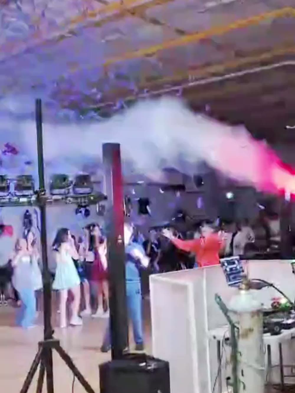CO2 cannon firing a jet of fog over a dance floor at a Vancouver event.
